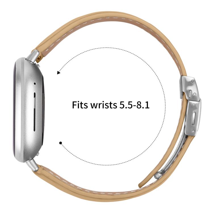 For Fitbit Versa 3 / 4 Lychee Texture Silver Turtle Back Buckle Leather Watch Band