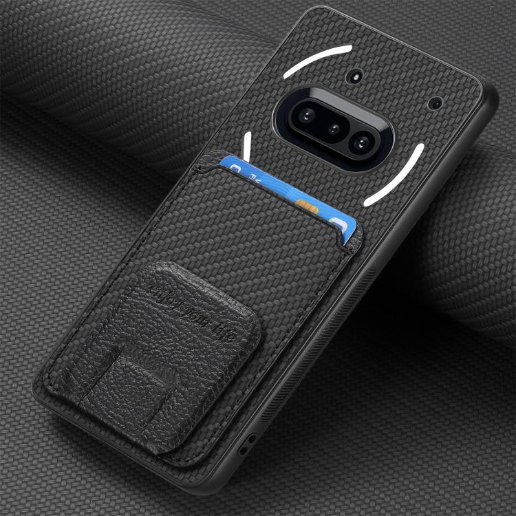For Nothing Phone 3a Carbon Fiber Card Bag Fold Stand Phone Case