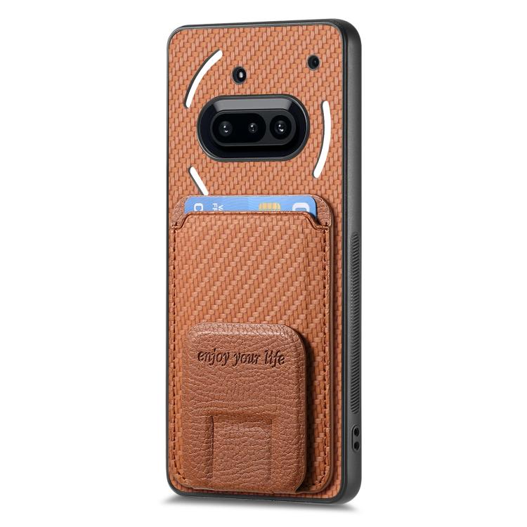 For Nothing Phone 3a Carbon Fiber Card Bag Fold Stand Phone Case