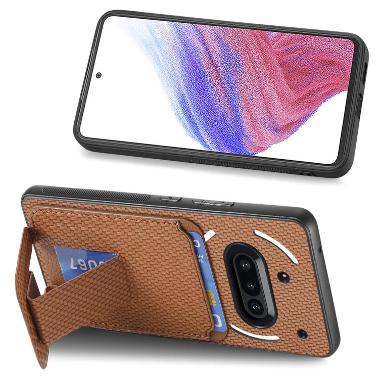 For Nothing Phone 3a Carbon Fiber Card Bag Fold Stand Phone Case