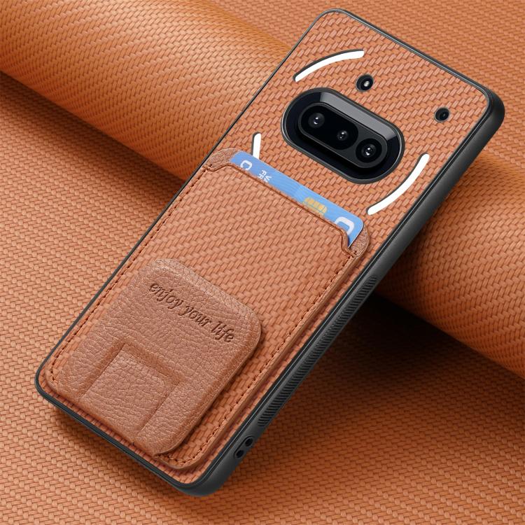For Nothing Phone 3a Carbon Fiber Card Bag Fold Stand Phone Case