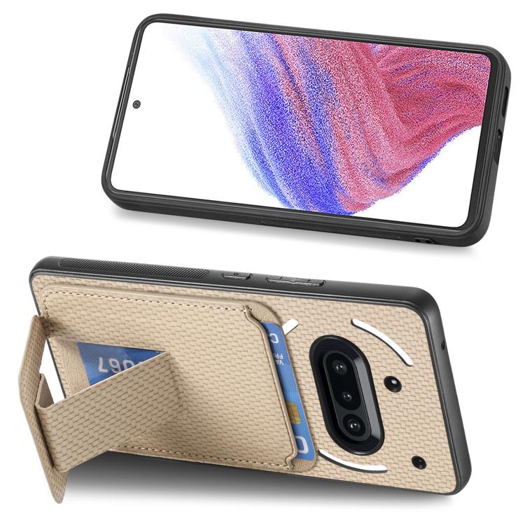 For Nothing Phone 3a Carbon Fiber Card Bag Fold Stand Phone Case