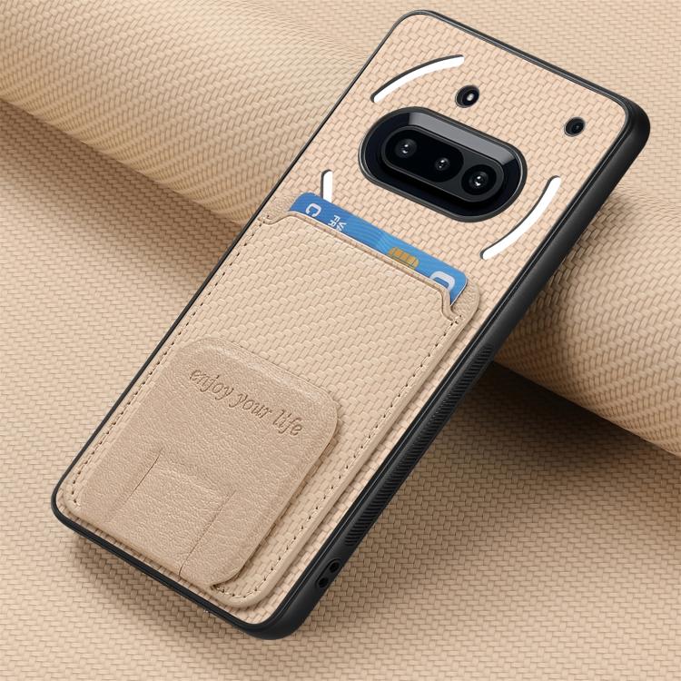 For Nothing Phone 3a Carbon Fiber Card Bag Fold Stand Phone Case