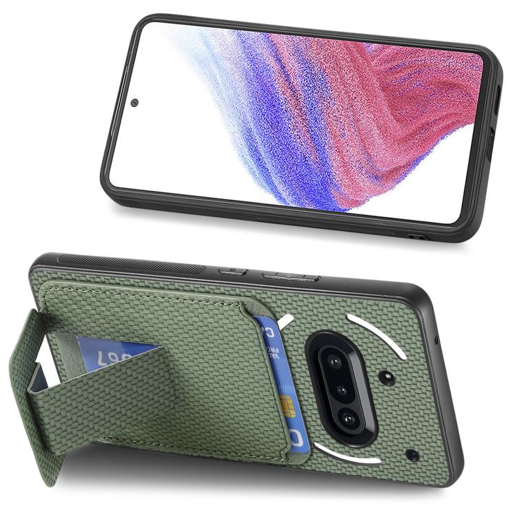 For Nothing Phone 3a Carbon Fiber Card Bag Fold Stand Phone Case