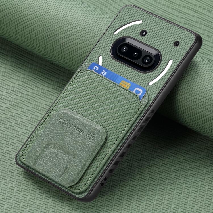 For Nothing Phone 3a Carbon Fiber Card Bag Fold Stand Phone Case