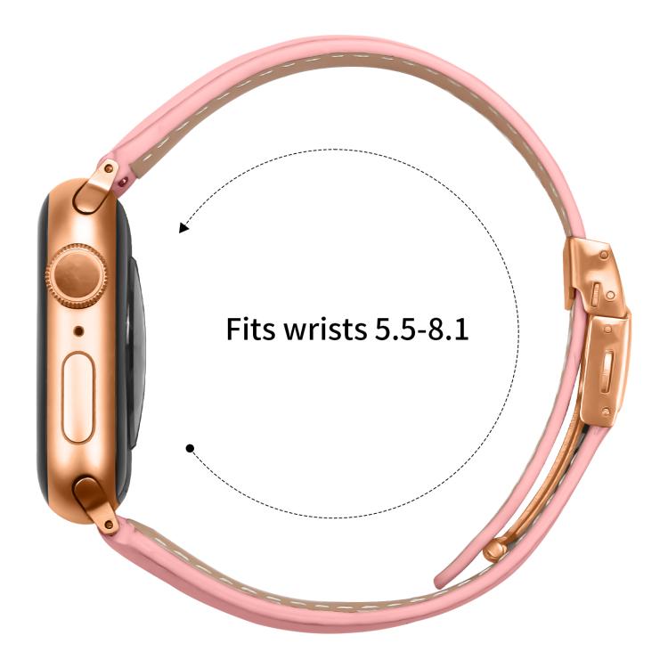 For Apple Watch 46mm / 49mm / 45mm / 44mm Lychee Texture Rose Gold Turtle Back Buckle Leather Watch Band
