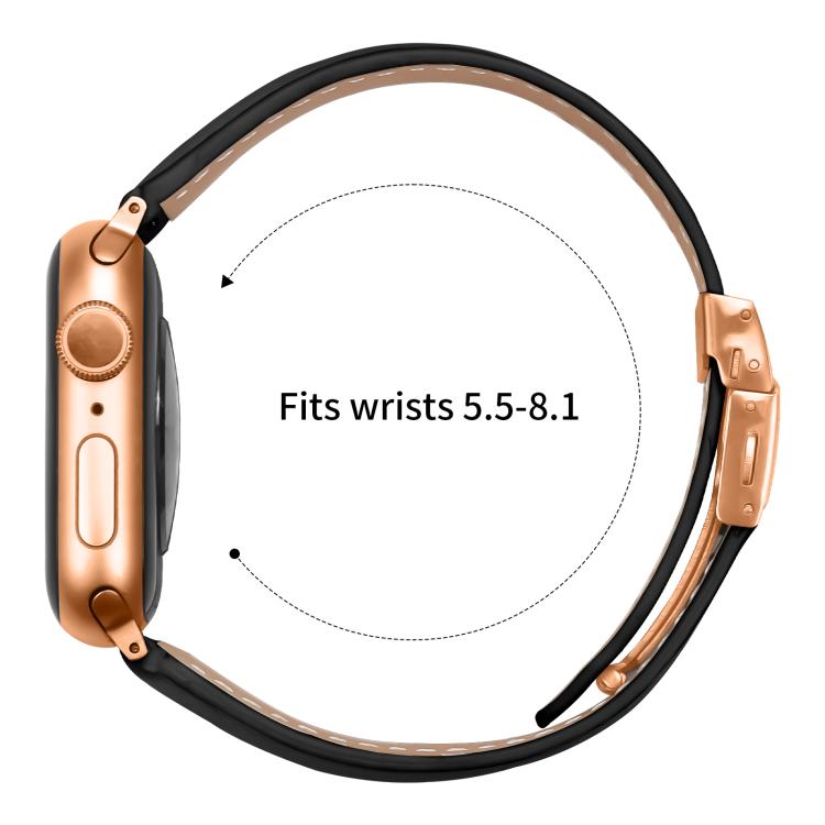 For Apple Watch 46mm / 49mm / 45mm / 44mm Lychee Texture Rose Gold Turtle Back Buckle Leather Watch Band