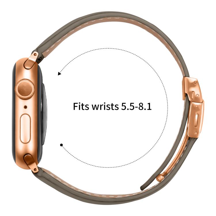 For Apple Watch 46mm / 49mm / 45mm / 44mm Lychee Texture Rose Gold Turtle Back Buckle Leather Watch Band