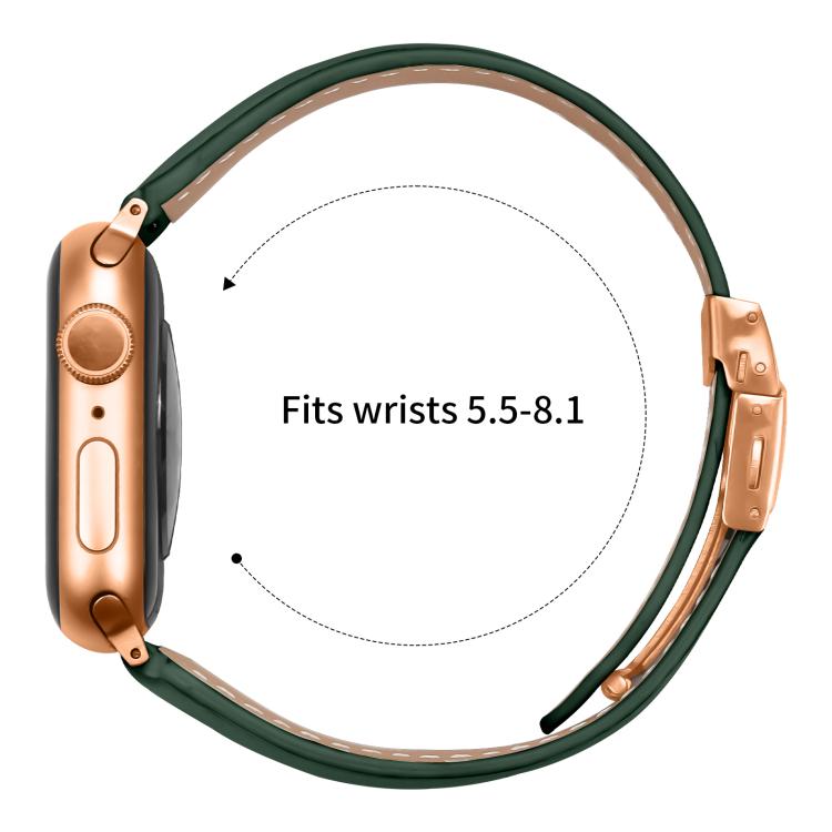 For Apple Watch 46mm / 49mm / 45mm / 44mm Lychee Texture Rose Gold Turtle Back Buckle Leather Watch Band