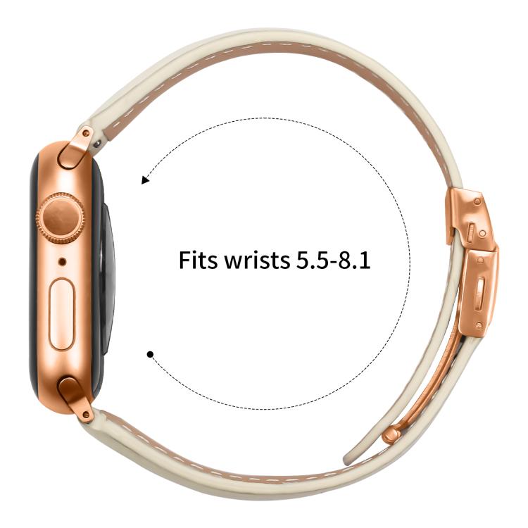 For Apple Watch 46mm / 49mm / 45mm / 44mm Lychee Texture Rose Gold Turtle Back Buckle Leather Watch Band