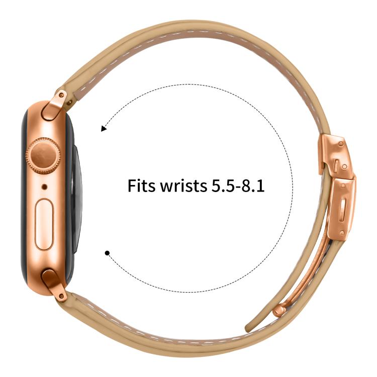 For Apple Watch 42mm / 41mm / 40mm / 38mm Lychee Texture Rose Gold Turtle Back Buckle Leather Watch Band