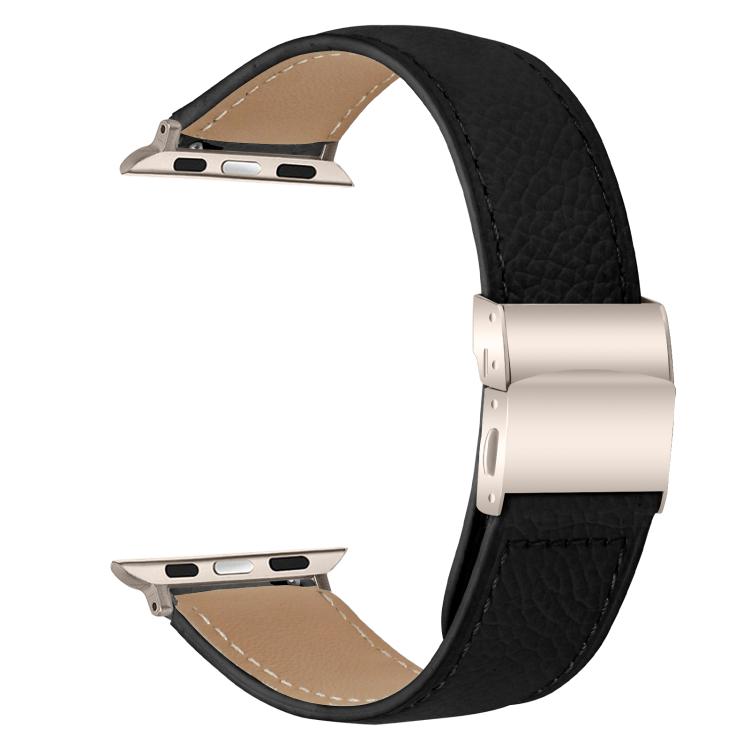 For Apple Watch 46mm / 49mm / 45mm / 44mm Lychee Texture Starlight Turtle Back Buckle Leather Watch Band