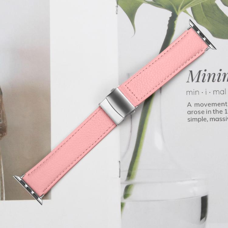 For Apple Watch 46mm / 49mm / 45mm / 44mm Lychee Texture Silver Turtle Back Buckle Leather Watch Band