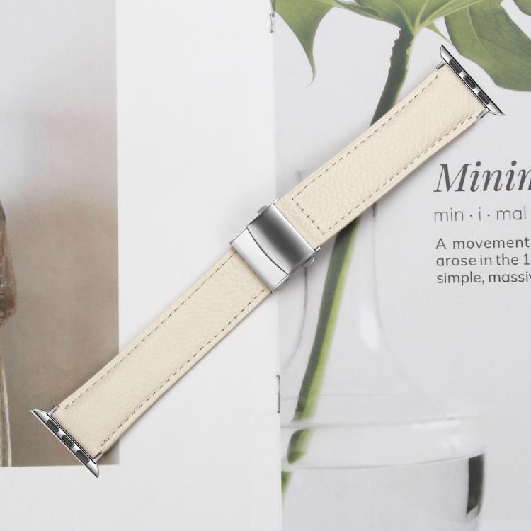 For Apple Watch 46mm / 49mm / 45mm / 44mm Lychee Texture Silver Turtle Back Buckle Leather Watch Band