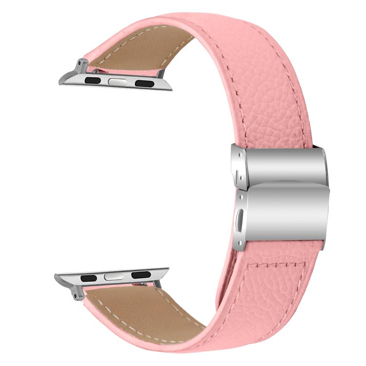 For Apple Watch 42mm / 41mm / 40mm / 38mm Lychee Texture Silver Turtle Back Buckle Leather Watch Band