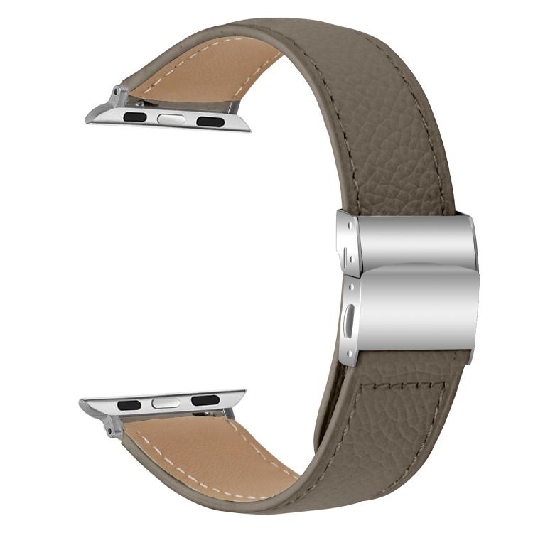 For Apple Watch 42mm / 41mm / 40mm / 38mm Lychee Texture Silver Turtle Back Buckle Leather Watch Band