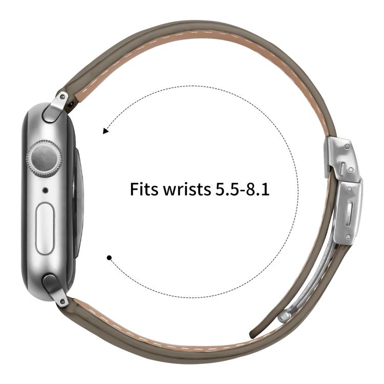 For Apple Watch 42mm / 41mm / 40mm / 38mm Lychee Texture Silver Turtle Back Buckle Leather Watch Band