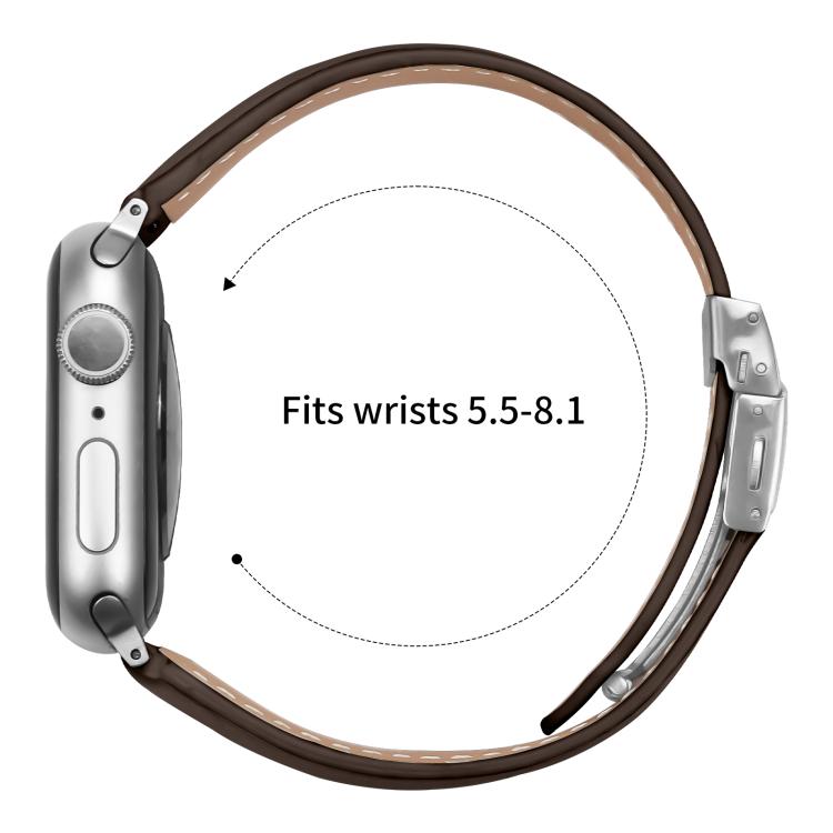 For Apple Watch 42mm / 41mm / 40mm / 38mm Lychee Texture Silver Turtle Back Buckle Leather Watch Band