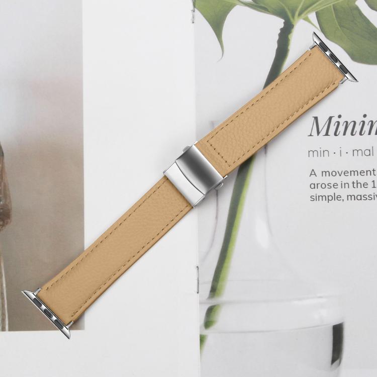 For Apple Watch 42mm / 41mm / 40mm / 38mm Lychee Texture Silver Turtle Back Buckle Leather Watch Band