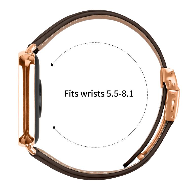 For Xiaomi Smart Bnad 9 Pro / Redmi Watch 5 Lychee Texture Rose Gold Turtle Back Buckle Leather Watch Band