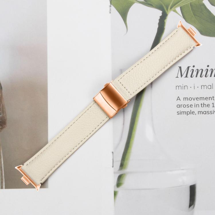 For Xiaomi Smart Bnad 9 Pro / Redmi Watch 5 Lychee Texture Rose Gold Turtle Back Buckle Leather Watch Band