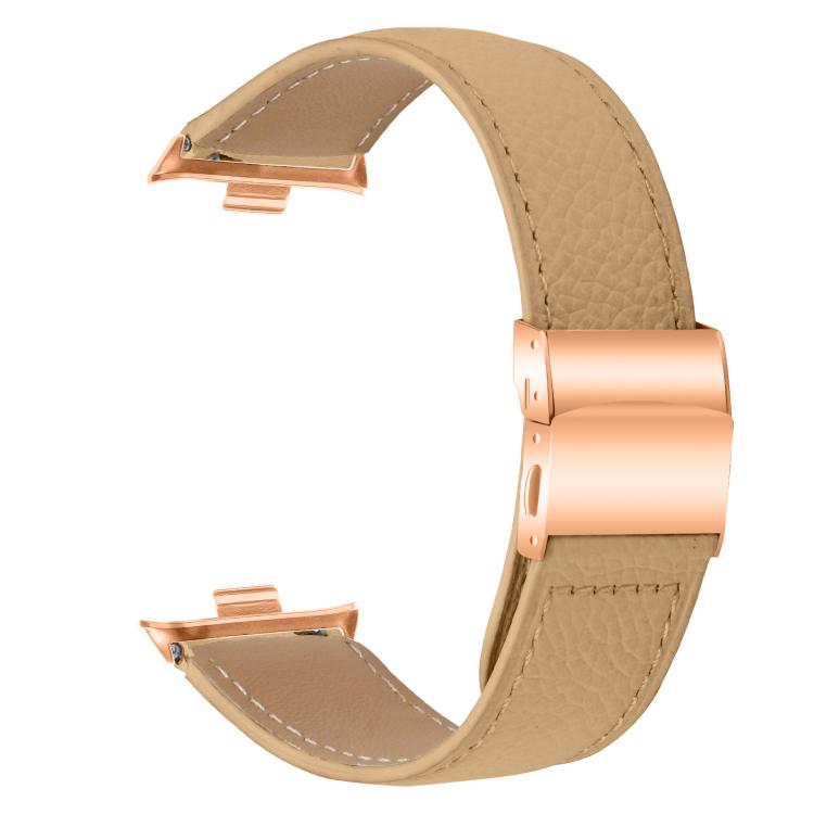 For Xiaomi Smart Bnad 9 Pro / Redmi Watch 5 Lychee Texture Rose Gold Turtle Back Buckle Leather Watch Band
