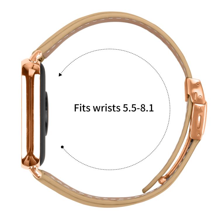 For Xiaomi Smart Bnad 9 Pro / Redmi Watch 5 Lychee Texture Rose Gold Turtle Back Buckle Leather Watch Band