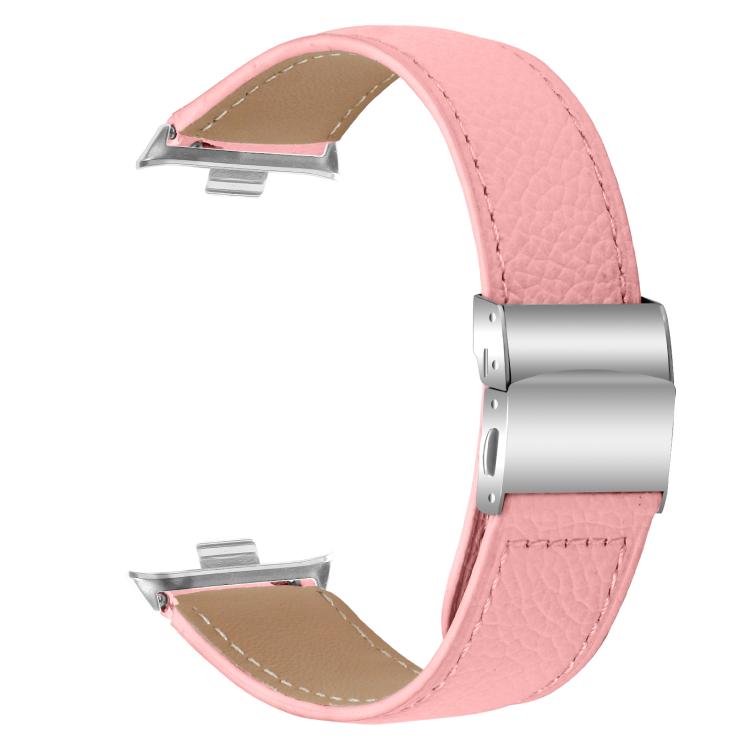 For Xiaomi Smart Bnad 9 Pro / Redmi Watch 5 Lychee Texture Silver Turtle Back Buckle Leather Watch Band