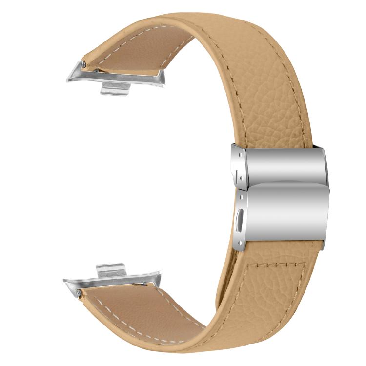 For Xiaomi Smart Bnad 9 Pro / Redmi Watch 5 Lychee Texture Silver Turtle Back Buckle Leather Watch Band