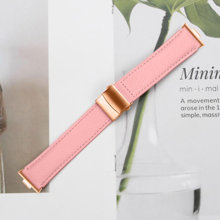 For Huawei Watch Fit 5 / Fit 5 Pro / Fit 4 Lychee Texture Rose Gold Turtle Back Buckle Leather Watch Band