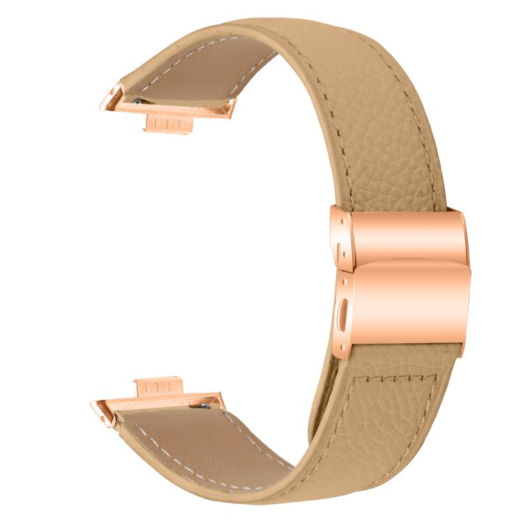 For Huawei Watch Fit 5 / Fit 5 Pro / Fit 4 Lychee Texture Rose Gold Turtle Back Buckle Leather Watch Band