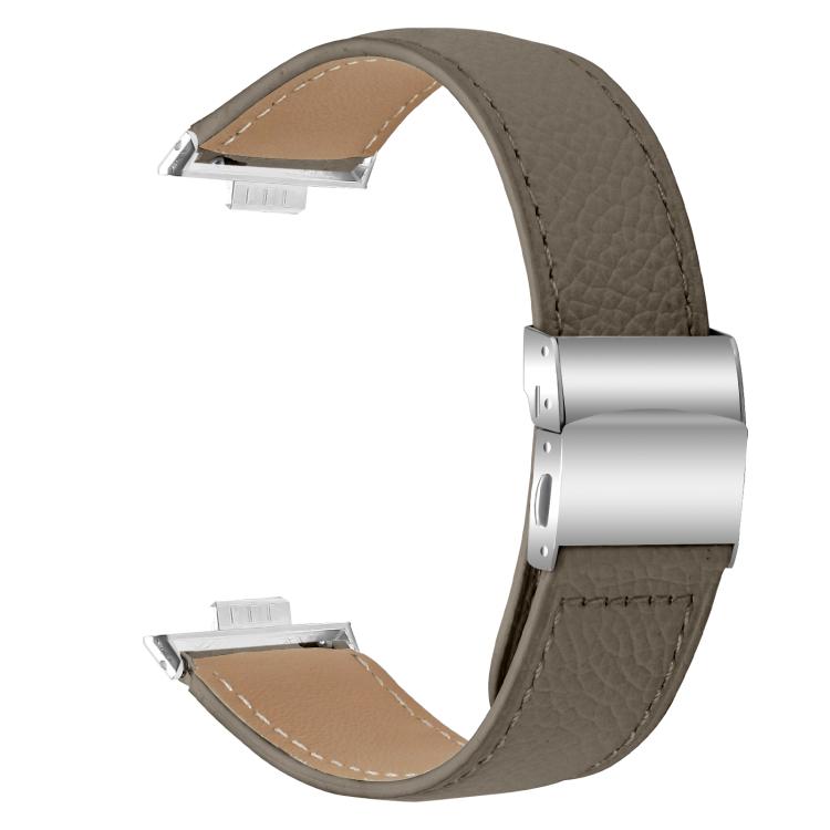 For Huawei Watch Fit 5 / Fit 5 Pro / Fit 4 Lychee Texture Silver Turtle Back Buckle Leather Watch Band