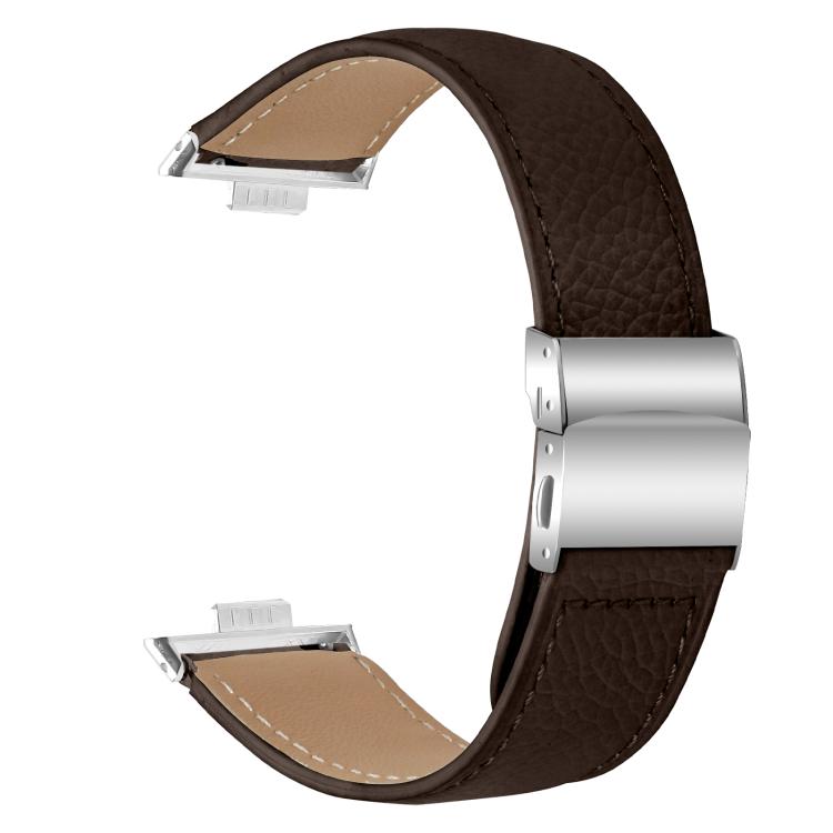 For Huawei Watch Fit 5 / Fit 5 Pro / Fit 4 Lychee Texture Silver Turtle Back Buckle Leather Watch Band