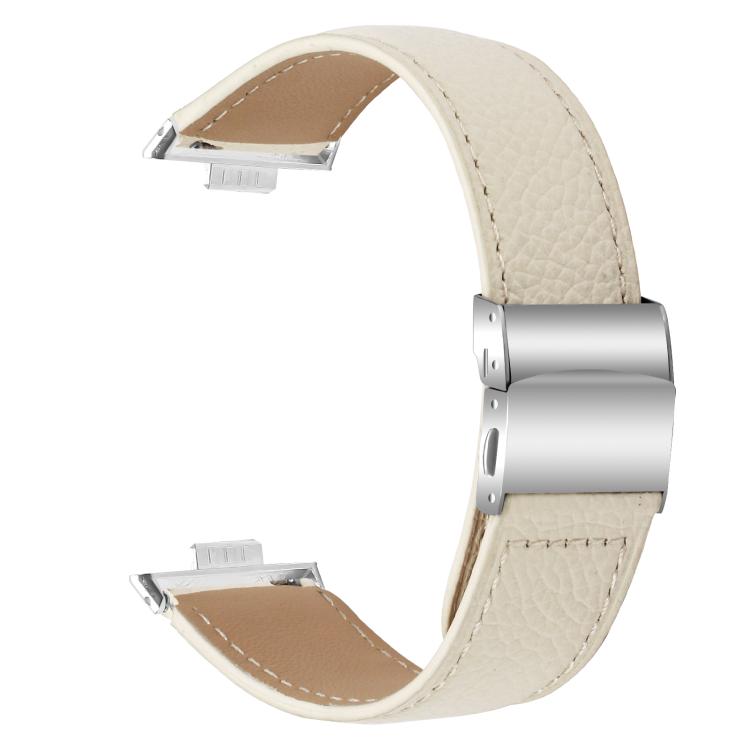 For Huawei Watch Fit 5 / Fit 5 Pro / Fit 4 Lychee Texture Silver Turtle Back Buckle Leather Watch Band