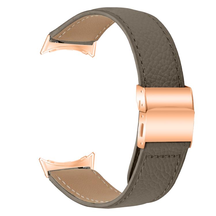 For Google Pixel Watch 4 / 3 / 2 / 1 41mm Lychee Texture Rose Gold Turtle Back Buckle Leather Watch Band