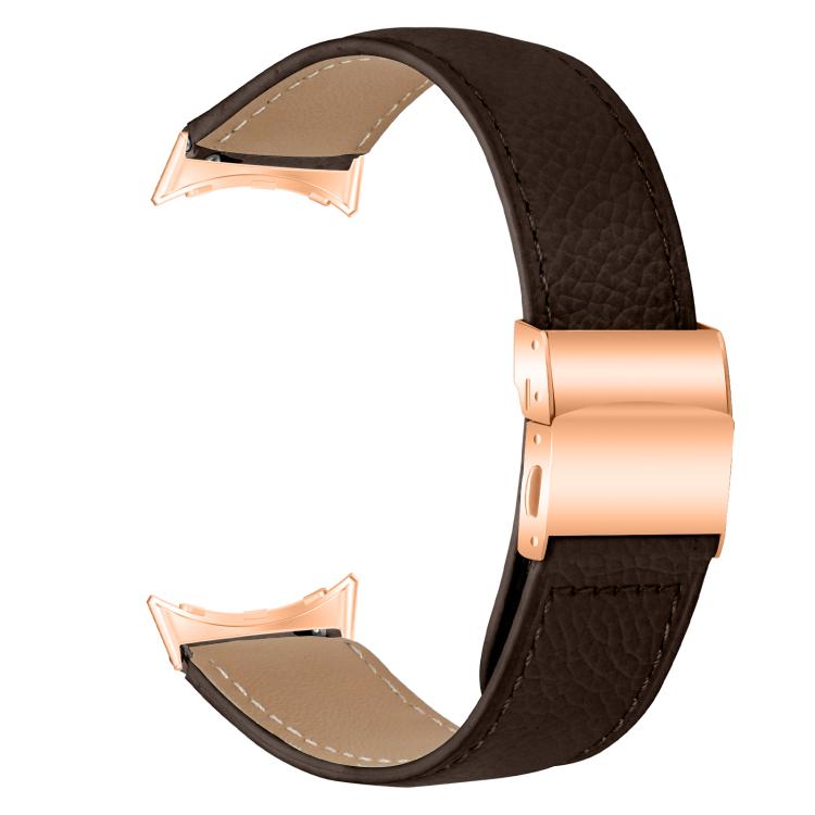 For Google Pixel Watch 4 / 3 / 2 / 1 41mm Lychee Texture Rose Gold Turtle Back Buckle Leather Watch Band