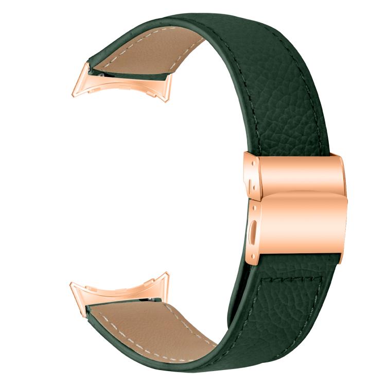 For Google Pixel Watch 4 / 3 / 2 / 1 41mm Lychee Texture Rose Gold Turtle Back Buckle Leather Watch Band