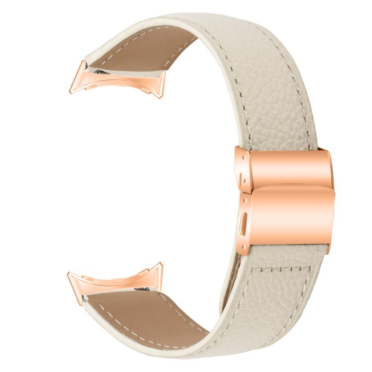 For Google Pixel Watch 4 / 3 / 2 / 1 41mm Lychee Texture Rose Gold Turtle Back Buckle Leather Watch Band