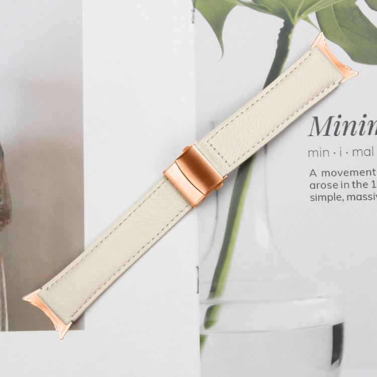 For Google Pixel Watch 4 / 3 / 2 / 1 41mm Lychee Texture Rose Gold Turtle Back Buckle Leather Watch Band