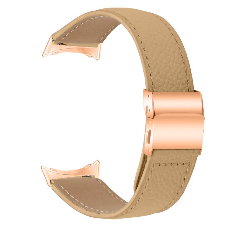 For Google Pixel Watch 4 / 3 / 2 / 1 41mm Lychee Texture Rose Gold Turtle Back Buckle Leather Watch Band