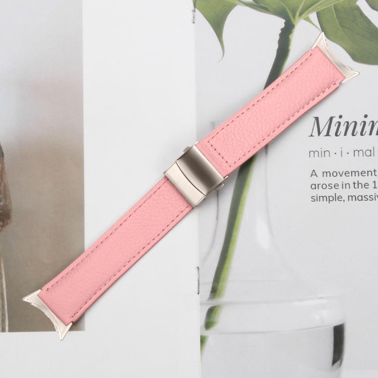 For Google Pixel Watch 4 / 3 / 2 / 1 41mm Lychee Texture Starlight Turtle Back Buckle Leather Watch Band