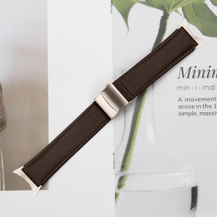 For Google Pixel Watch 4 / 3 / 2 / 1 41mm Lychee Texture Starlight Turtle Back Buckle Leather Watch Band