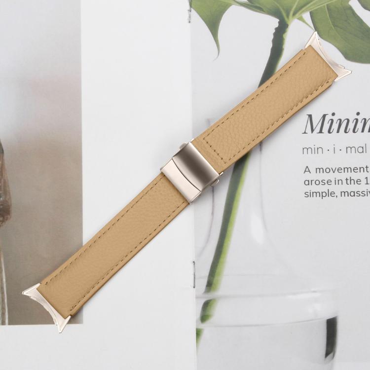 For Google Pixel Watch 4 / 3 / 2 / 1 41mm Lychee Texture Starlight Turtle Back Buckle Leather Watch Band
