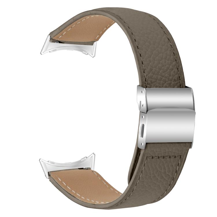 For Google Pixel Watch 4 / 3 / 2 / 1 41mm Lychee Texture Silver Turtle Back Buckle Leather Watch Band