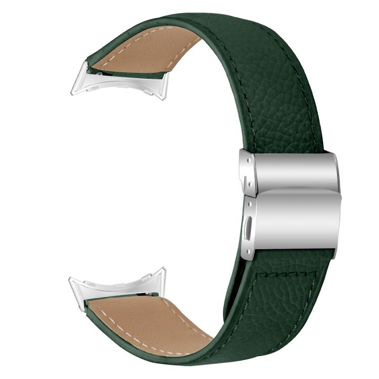 For Google Pixel Watch 4 / 3 / 2 / 1 41mm Lychee Texture Silver Turtle Back Buckle Leather Watch Band