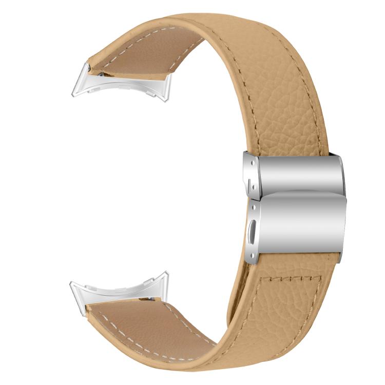 For Google Pixel Watch 4 / 3 / 2 / 1 41mm Lychee Texture Silver Turtle Back Buckle Leather Watch Band