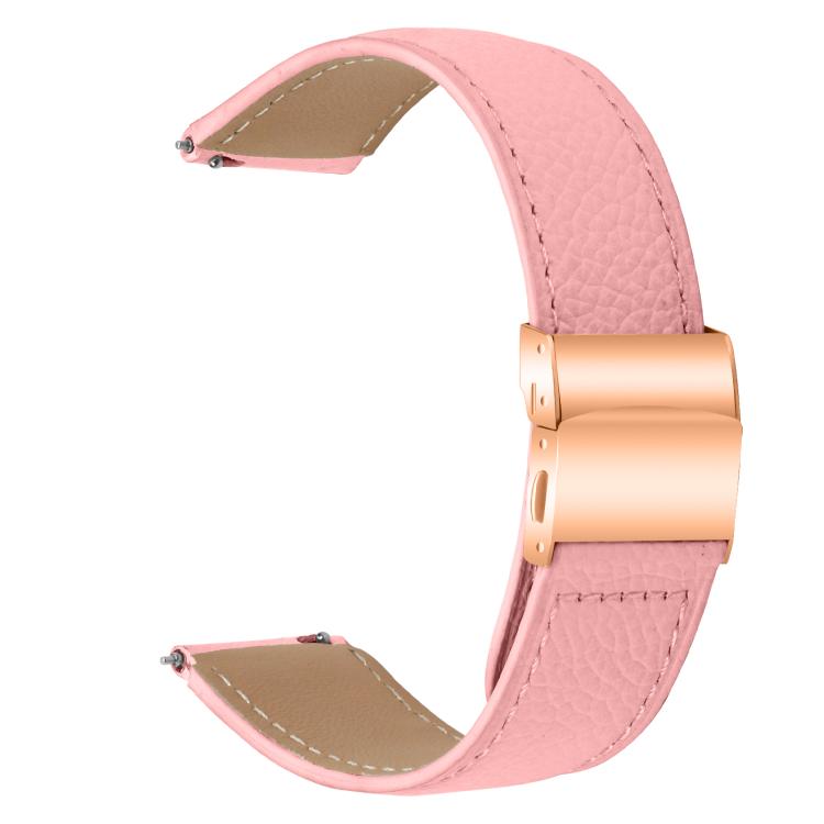 20mm Lychee Texture Rose Gold Turtle Back Buckle Leather Watch Band