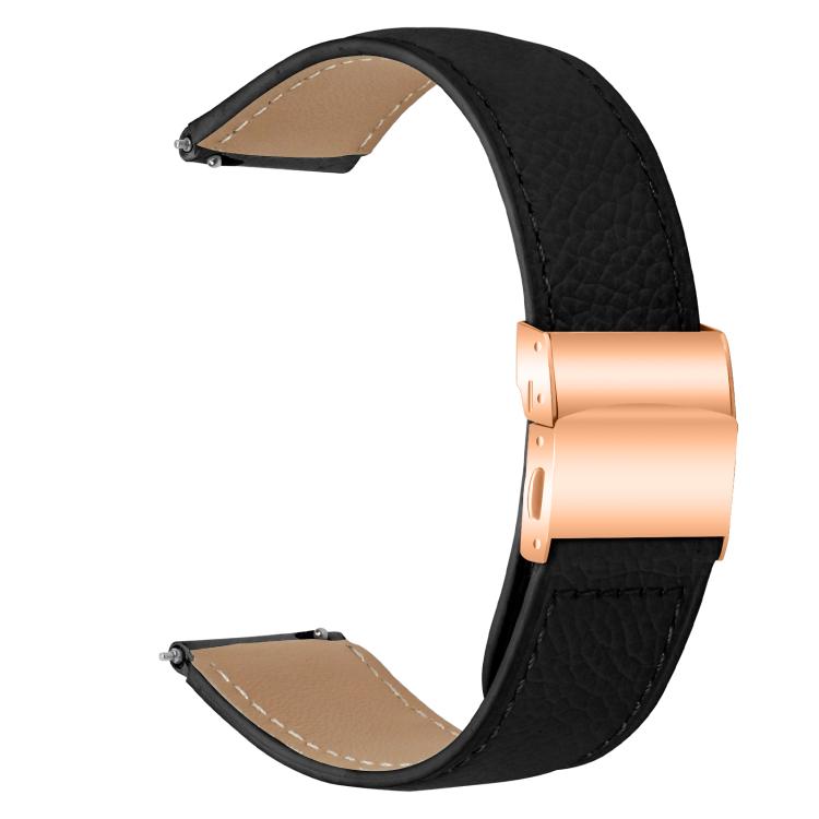 20mm Lychee Texture Rose Gold Turtle Back Buckle Leather Watch Band