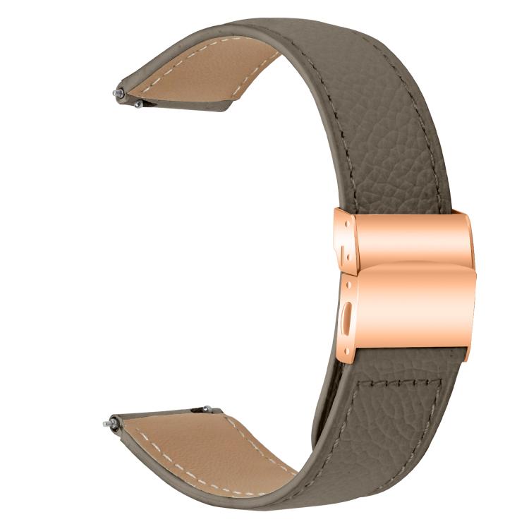 20mm Lychee Texture Rose Gold Turtle Back Buckle Leather Watch Band