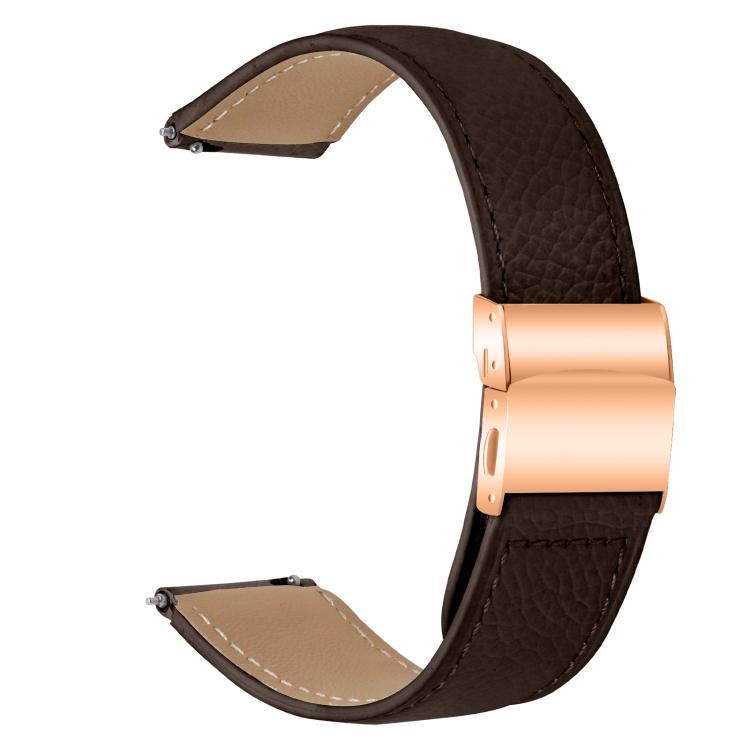 20mm Lychee Texture Rose Gold Turtle Back Buckle Leather Watch Band